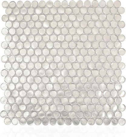 Silver Penny Round Mosaic Glass Tile – 12.2 x 12.2 Inch - Image 2
