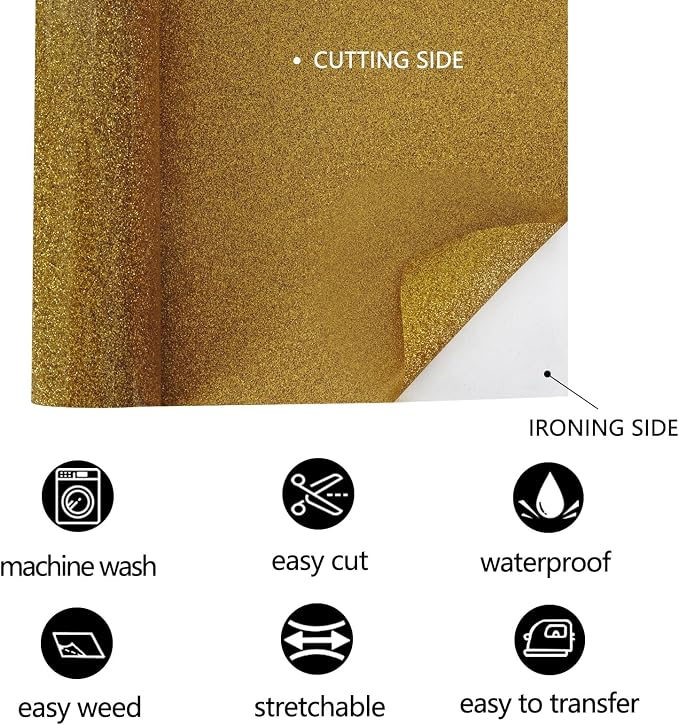 FUNKAKA Glitter Golden HTV Heat Transfer Vinyl Rolls - Image 3