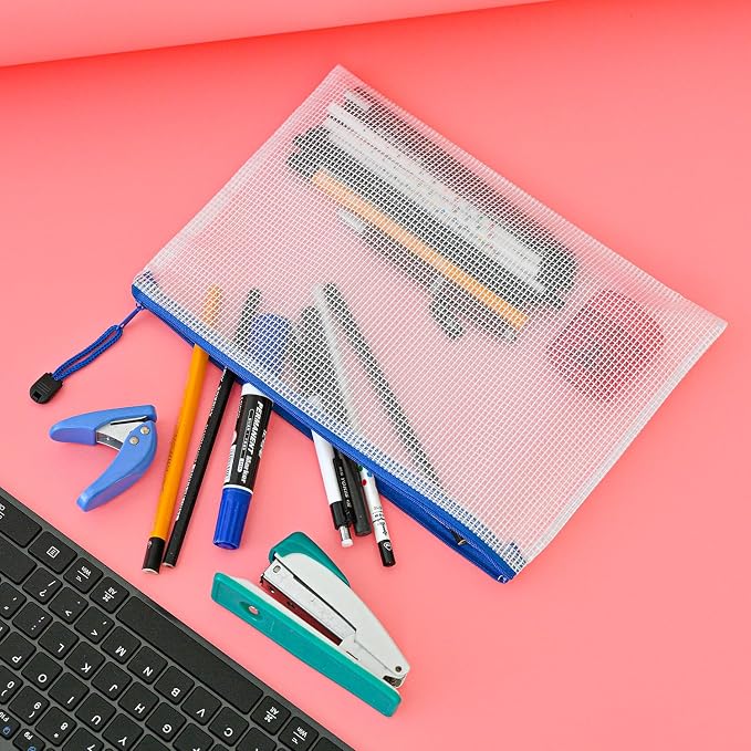 AUSTARK 10 Pcs Zipper File Bags, Waterproof Plastic Mesh Pouch - Image 4