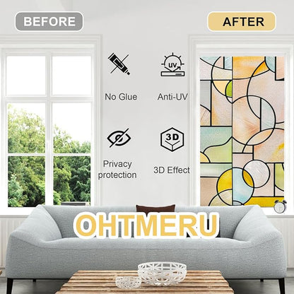 3D Stained Glass Window Privacy Film, Heat Control UV Blocking Static Cling - Image 2