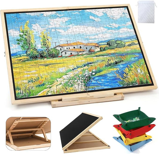 Foldable Puzzle Board, 2-in-1 Tilting & Rotating Wooden Jigsaw Puzzle Table by YGJT