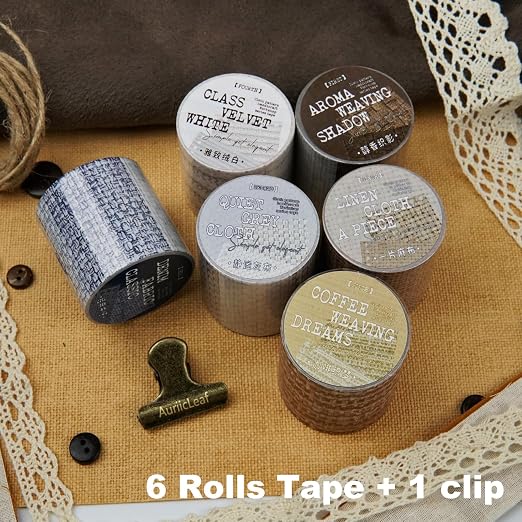 Fabric-Patterned Washi Sticker Set, 6 Rolls Vintage Stickers - Image 2