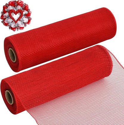 TONIFUL 2 Rolls 10 Inch Red Decorative Mesh Ribbbon Rolls, Fabric Mesh by TONIFUL