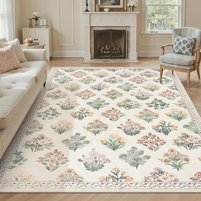 Wonnitar Floral Washable 8X10 Area Rugs, Soft Large Rugs by Wonnitar
