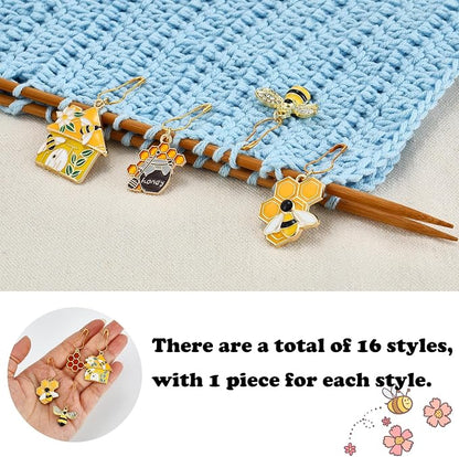 BEEFLYING 16Pcs Bee Honeycomb Stitch Marker Charms, Alloy Enamel Knitting - Image 3