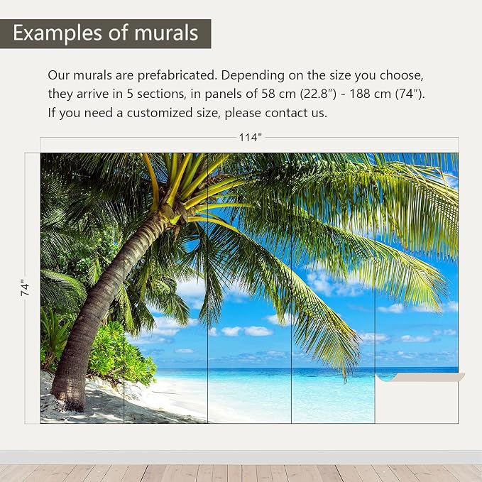 AFZEVEB-Beach Wall Mural Tropical Palm Tree Landscape Wallpaper - Image 3