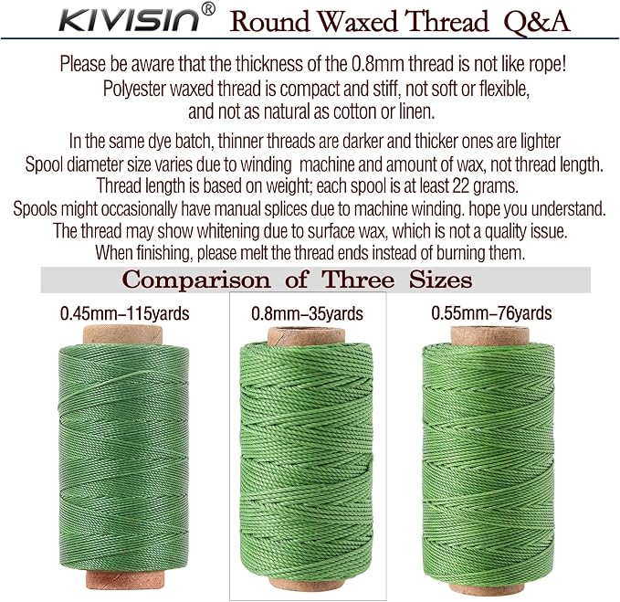 12 Colored Round Waxed Thread 0.8mm, 35 Yards per Spool, 3 Ply Polyester Wax - Image 4