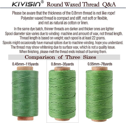 12 Colored Round Waxed Thread 0.8mm, 35 Yards per Spool, 3 Ply Polyester Wax - Image 4