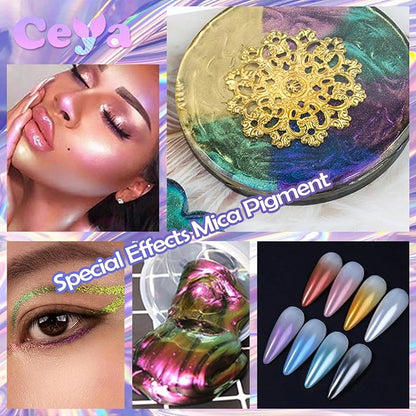Ceya Highly Interference Mica Powder, 1.8oz/ 50g Mint Green Chrome Nail Powder - Image 6