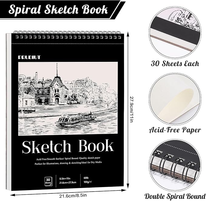 4 Pack Sketch Book, 8.5 x 11Inch Sketchbook, 68lb/100gsm Top Spiral Bound - Image 2