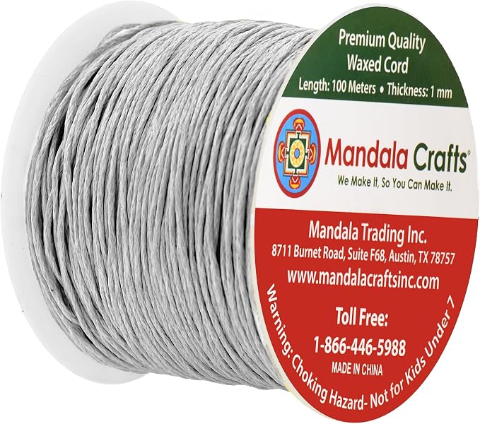 Mandala Crafts 1mm 109 Yards Silver Cotton Waxed Cord - Image 2
