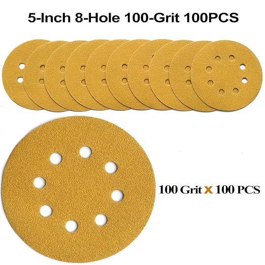 5-Inch 8-Hole Hook and Loop Sanding Discs 100-Grit Random Orbit Sandpaper - Image 3