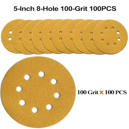 5-Inch 8-Hole Hook and Loop Sanding Discs 100-Grit Random Orbit Sandpaper - Image 3