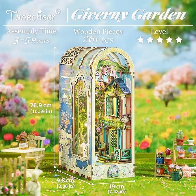 Tonecheer DIY Book Nook Kit for Adults, 3D Puzzle Wooden Miniature House Kit - Image 2