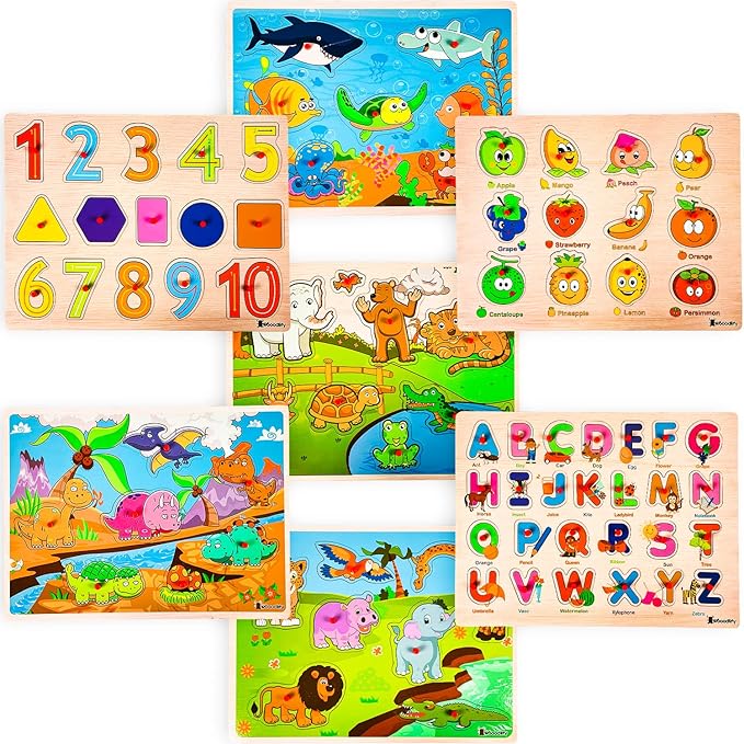 7 Pack Wooden Puzzles for Toddlers 2 3 4 5 Years Old - Image 5