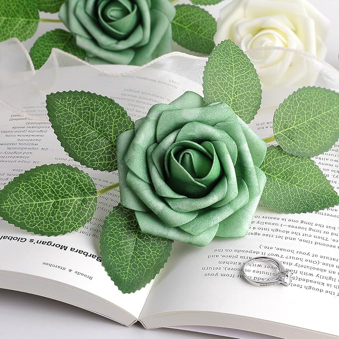 AmyHomie 25pcs Real Looking Artificial Shades of Forest Roses w/Stem - Image 7