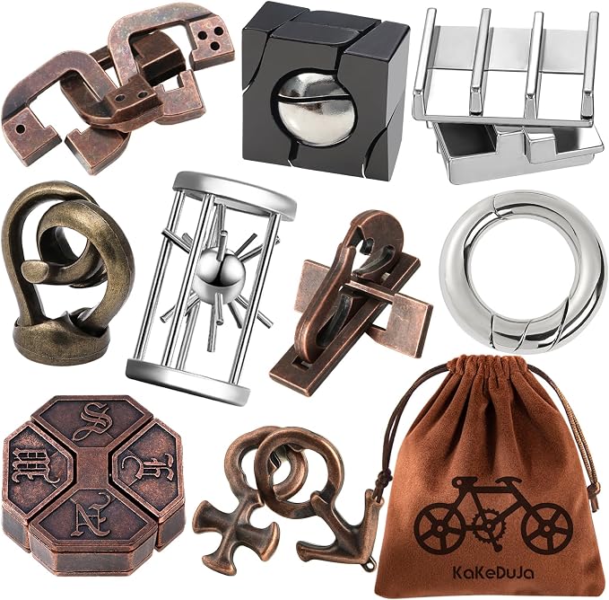 9pcs Metal Puzzle for Adult Disentanglement Puzzles Lock Puzzle Games Set Gift by KaKeDuJa
