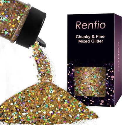Renfio Holographic Glitter, 2.11oz/60g Mix Ultra Fine Glitter by Renfio