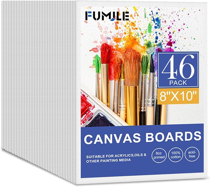 FUMILE Canvas Boards for Painting 8x10, 46 Pack Canvases Primed Acid Free Blank by FUMILE