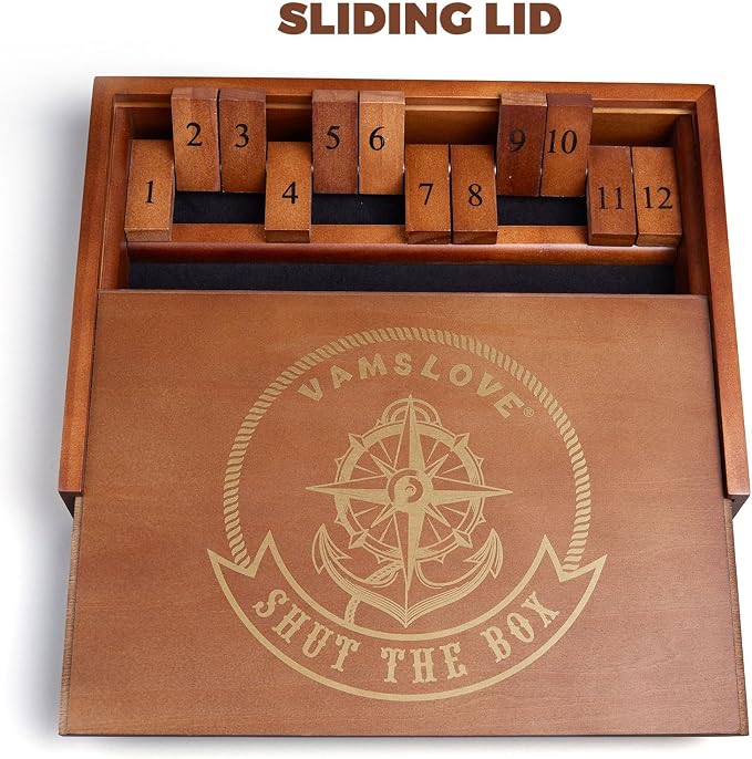 VAMSLOVE Shut The Box Dice Game Wooden Board Table Math Game - Image 4