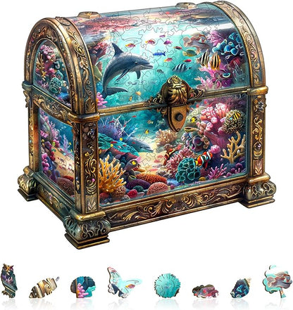 Wooden Puzzles for Adults, Treasure Chest Ocean Wooden Jigsaw Puzzle Unique - Image 9