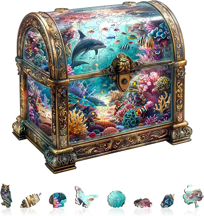 Wooden Puzzles for Adults, Treasure Chest Ocean Wooden Jigsaw Puzzle Unique - Image 9