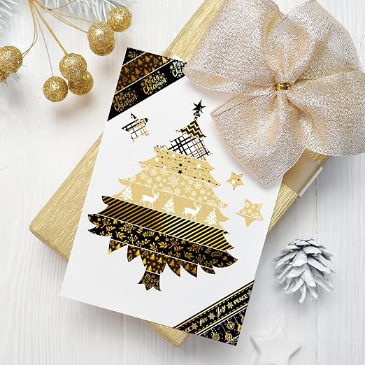 Whaline 12 Rolls Christmas Washi Tape Black Gold Xmas Washi Masking Tape Foil - Image 5