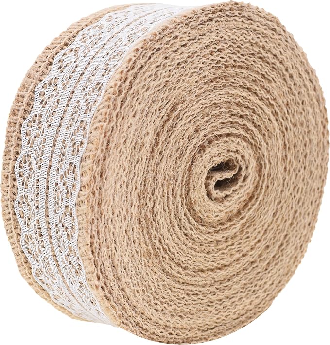 Mandala Crafts Burlap and Lace Ribbon 1 Inch Wide Jute Ribbons - Image 3
