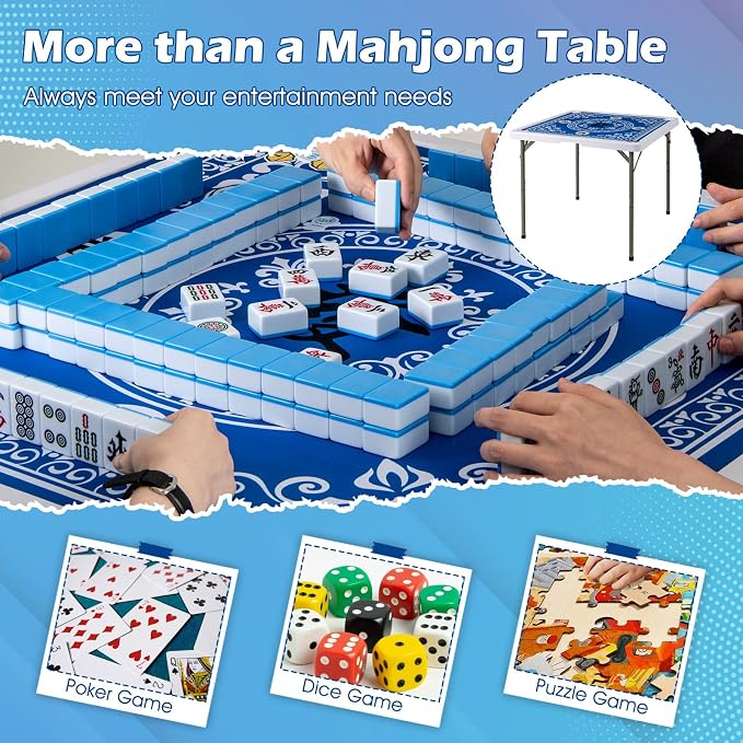 Giantex Folding Mahjong Table, Removable Noise Reduction Mat, HDPE Tabletop - Image 4