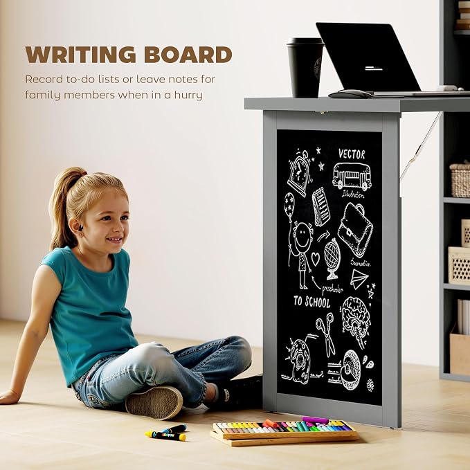 HOMCOM Fold-Out Convertible Writing Table, Wall Mount Desk Cabinet - Image 6