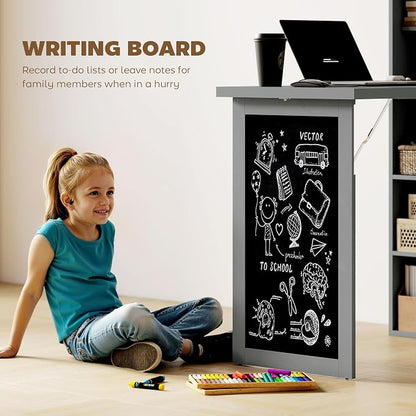 HOMCOM Fold-Out Convertible Writing Table, Wall Mount Desk Cabinet - Image 6