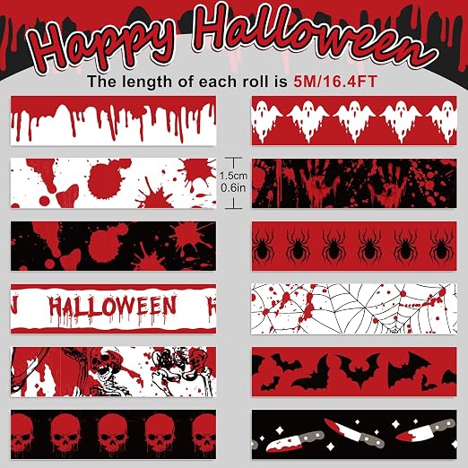 Whaline 12 Rolls Halloween Bloody Washi Tapes Blood Spatter Spooky Bloodstain - Image 2
