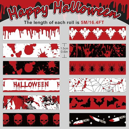 Whaline 12 Rolls Halloween Bloody Washi Tapes Blood Spatter Spooky Bloodstain - Image 2