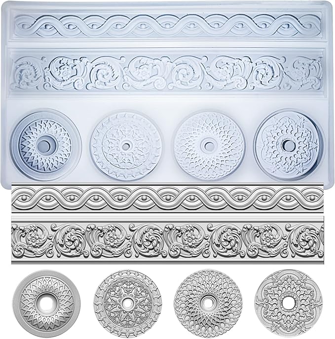 Art Mold for Polyclay Air Dry Clay Plaster, Trimmings and Medallion by FUNSHOWCASE