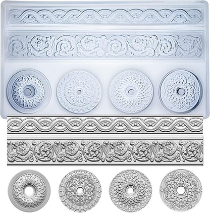 Art Mold for Polyclay Air Dry Clay Plaster, Trimmings and Medallion by FUNSHOWCASE