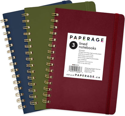 PAPERAGE Lined Spiral Journal Notebook, 3 Pack, 160 Pages, Medium 5.5 inches x by PAPERAGE