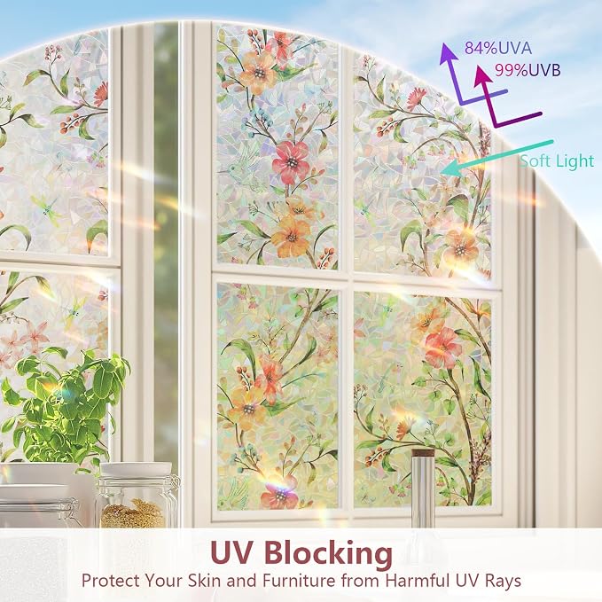 NINETREX Window Privacy Film, Stained Glass Window Film, Rainbow Decorative - Image 2