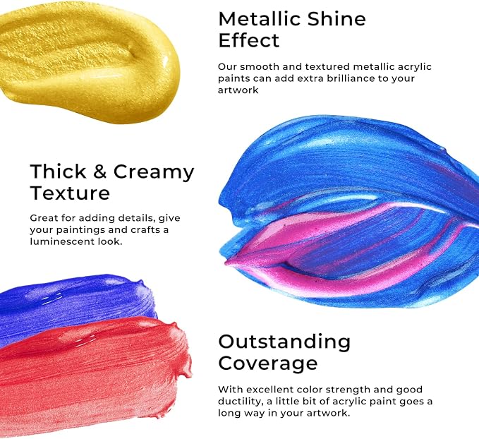 ARTME Metallic Acrylic Paint Set, 24 Metallic Colors in 2 oz/60ml Bottles - Image 4