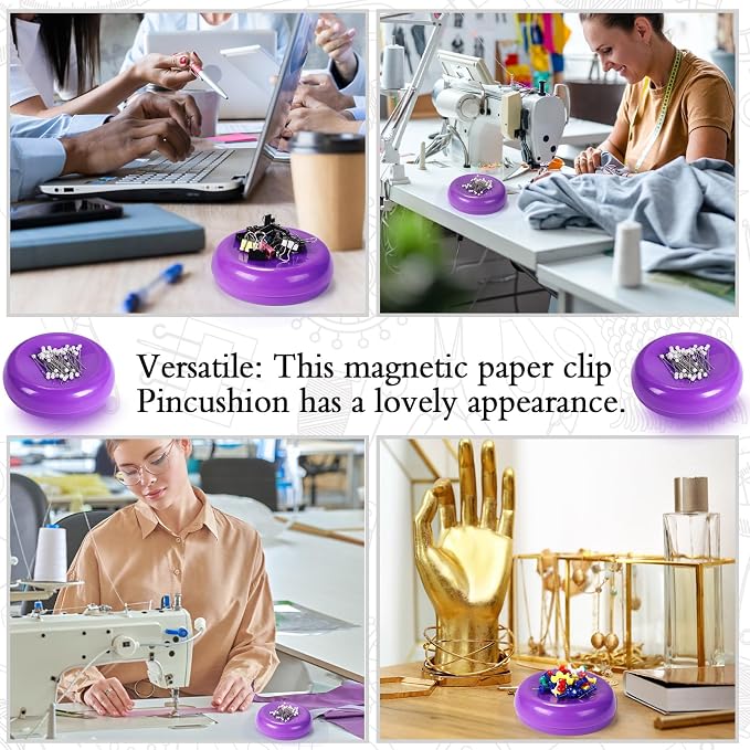 Waydress 2 Pieces Magnetic Pin Holder Sewing Pincushion Round Paper Clip Holder - Image 4