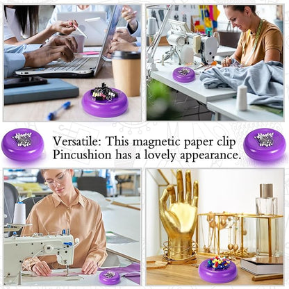Waydress 2 Pieces Magnetic Pin Holder Sewing Pincushion Round Paper Clip Holder - Image 4