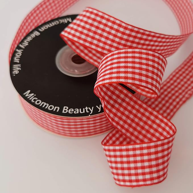 1 Inch Red and White Woven Edge Gingham Ribbon 25 Yards Each Roll 100% Polyester - Image 5
