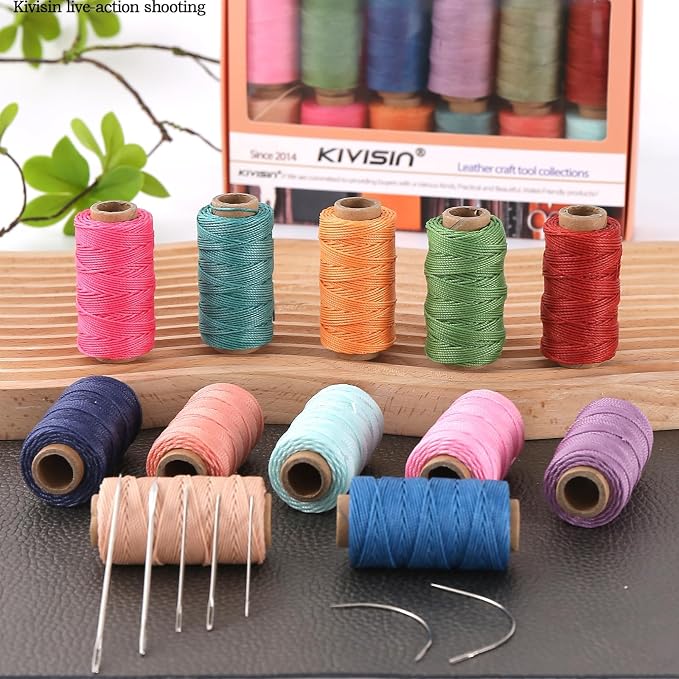 12 Colored Round Waxed Thread 0.8mm, 35 Yards per Spool, 3 Ply Polyester Wax - Image 7