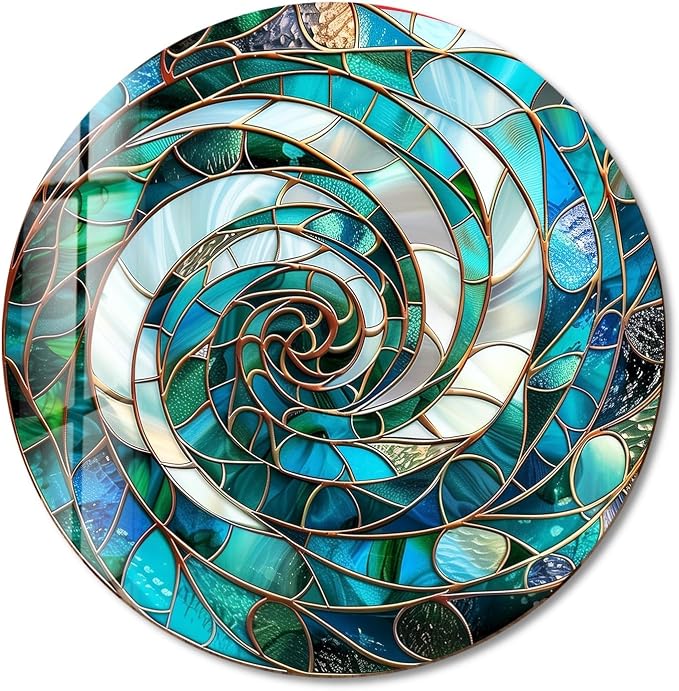 My Photostation.com 10'' Diameter Aqua Spiral Harmony Round Glass Wall Art - Image 8