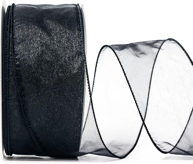 CT CRAFT LLC Sheer Organza Wired Ribbon 2.5" x 50Yards Black - Image 2