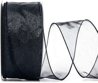CT CRAFT LLC Sheer Organza Wired Ribbon 2.5" x 50Yards Black - Image 2