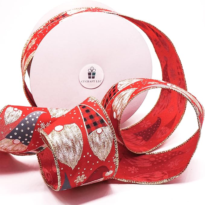 CT CRAFT LLC Red Satin with Elf Christmas Wired Ribbon 2.5 Inch x 25 Yards - Image 2