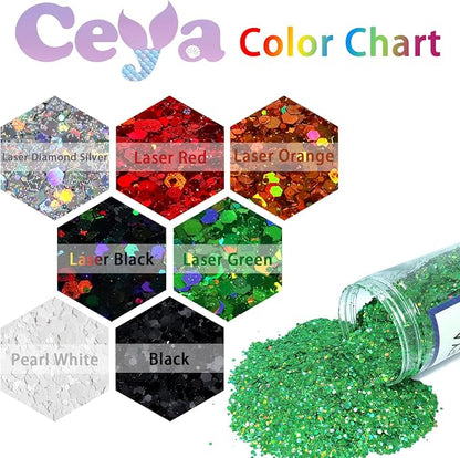 Ceya Holographic Chunky Glitter, 1 LB/ 16OZ Laser Green Bulk Craft Glitter - Image 3