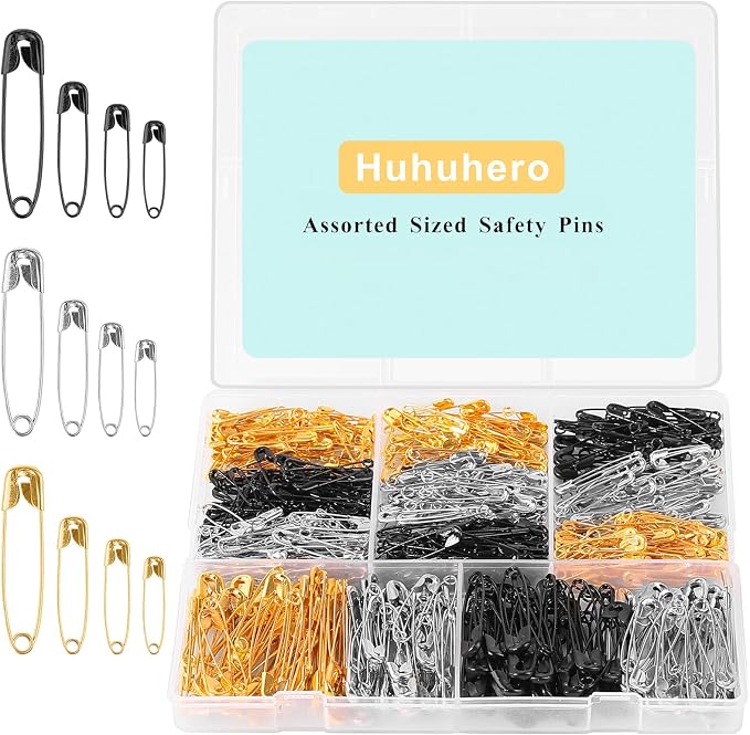 630 Pack Safety Pins Assorted, 5 Different Sizes Small and Large Safety Pin by Huhuhero