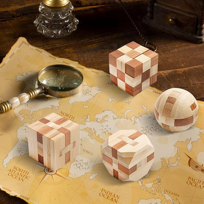4 Pack Wooden Puzzle Games Brain Teasers Toy- 3D Puzzles - Image 8