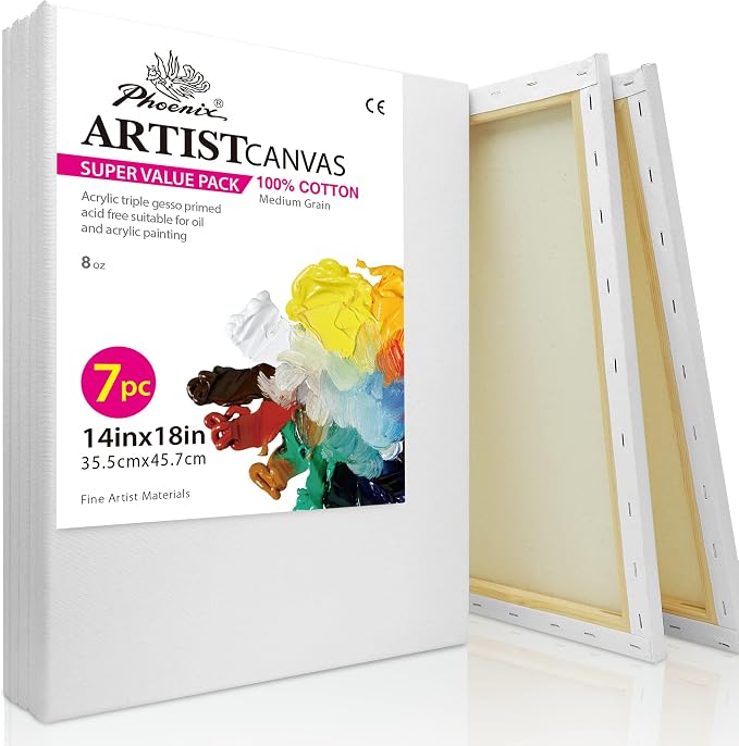 PHOENIX Large Stretched Canvas for Painting 14x18 Inch/7 Value Pack, 8 Oz by PHOENIX
